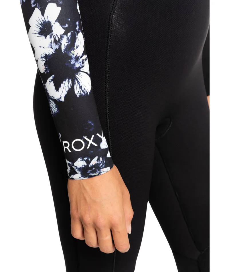 Roxy 4/3 Elite Chest Zip Wetsuit True Black Flowers-4